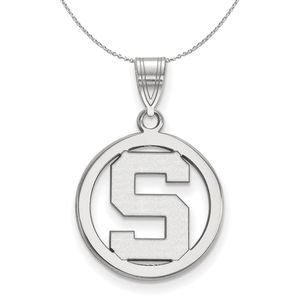 Sterling Silver Michigan State Small Initial S Circle Necklace, 16 In